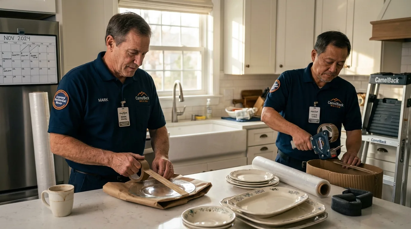 Professional crew packing kitchen dishware in Brooklyn, IN